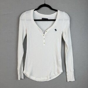 Vintage Abercrombie & Fitch Ribbed Long Sleeve Henley Top Small Bella Swan Y2K